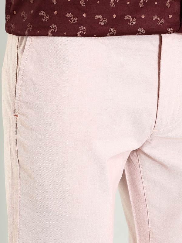 Indian Terrain Men's Slim Fit Solid Pink Trousers